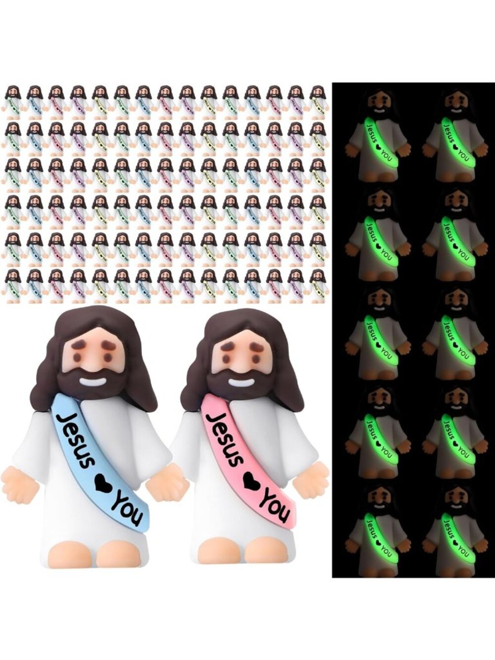 50 Mini Jesus Figures - Glow in the Dark Rubber Toys for Religious Party Favors